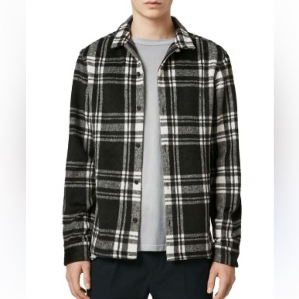 All Saints Black and White Plaid Casual Button Down Shirt